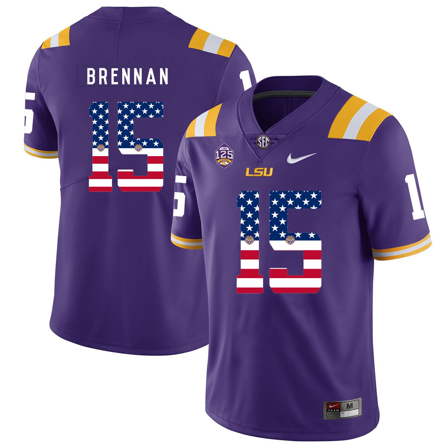 Men LSU Tigers #15 Brennan Purple Flag Customized NCAA Jerseys